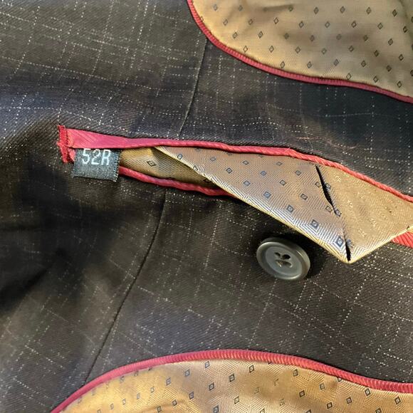 Vinci Brown Suit Jacket Blazer Checked Italian Single Breasted Neutral Size 52R - Picture 7 of 9